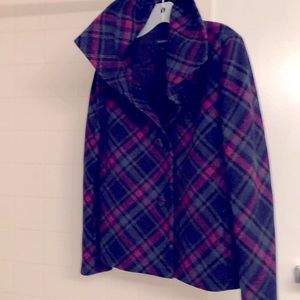 Talbots pink / blue plaid print wool coat Jacket. (Waist Coat)Size  10